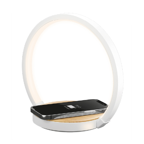 Lámpara de escritorio dimerizable 2700K 10W inalámbrica blanca con madera